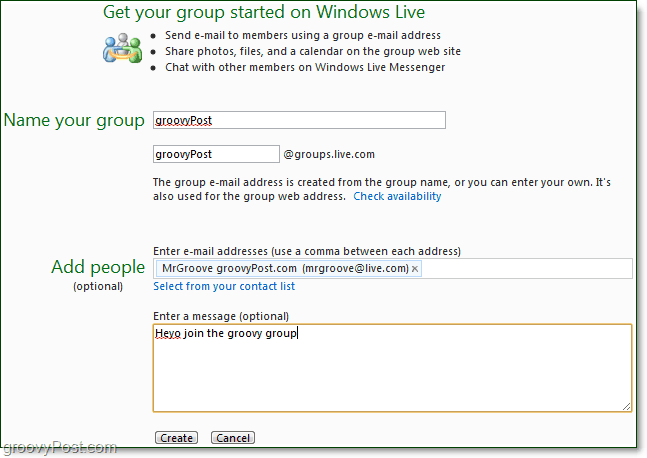 Windows Live grubu oluştur