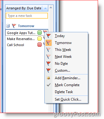 Outlook 2007 Yapılacaklar Çubuğu - Seçenekler Menüsü için Sağ Tıklama Bayrağı