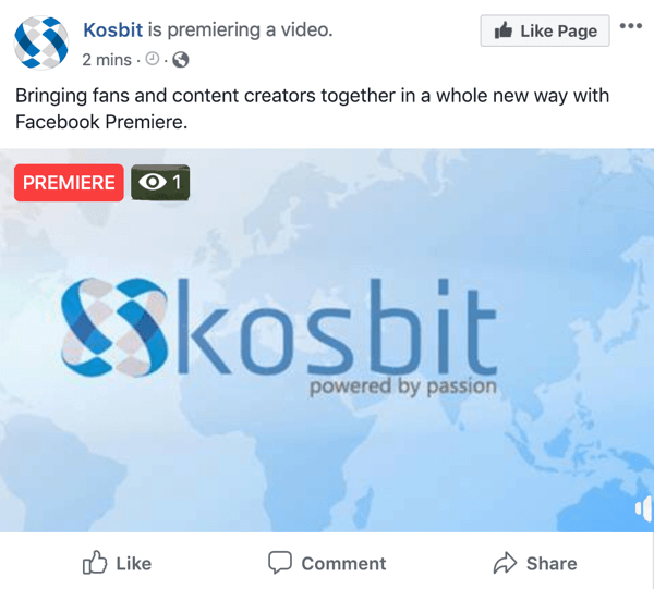 Kosbit'ten Facebook Premiere örneği, video galası