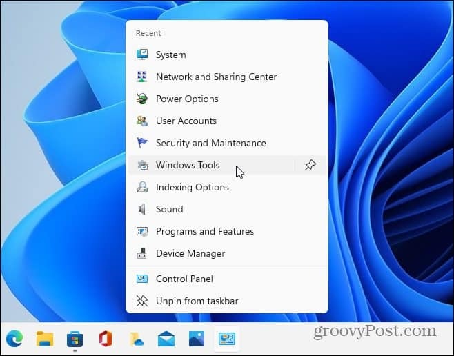CPL öğelerine erişin Windows 11 görev çubuğu