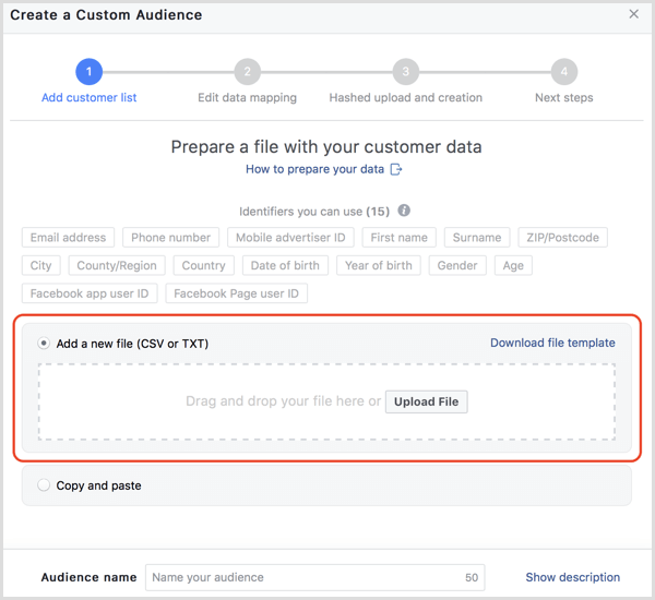 Facebook müşteri verilerini yükle