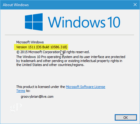 Windows 10 Sürüm 1511 Derleme 10586-318