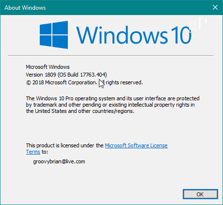 Windows 10 Derlemesi 17763-404