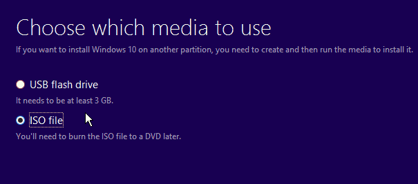 Windows 10 ISO Media'yı seçin