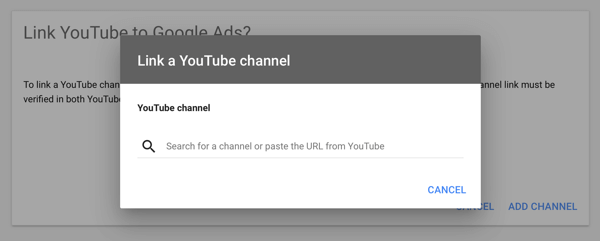 Bir YouTube reklam kampanyası oluşturma, 2. adım, YouTube reklamcılığı oluşturma, bir YouTube kanalı bağlama