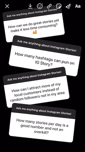 Instagram hikaye görüntüsüne birden fazla Soru çıkartma yanıtı ekleyin