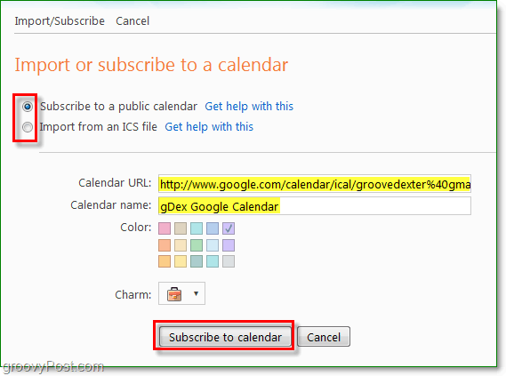 Windows Live'a aktarma veya abone olma veya takvim ekleme