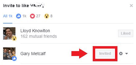 Facebook kullanıcılarını sayfanızı beğenmeye davet etmek için Davet Et düğmesini tıklayın.