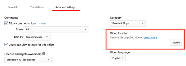 Coğrafi olarak aranabilir hale getirmek için YouTube videonuza bir konum ekleyin.