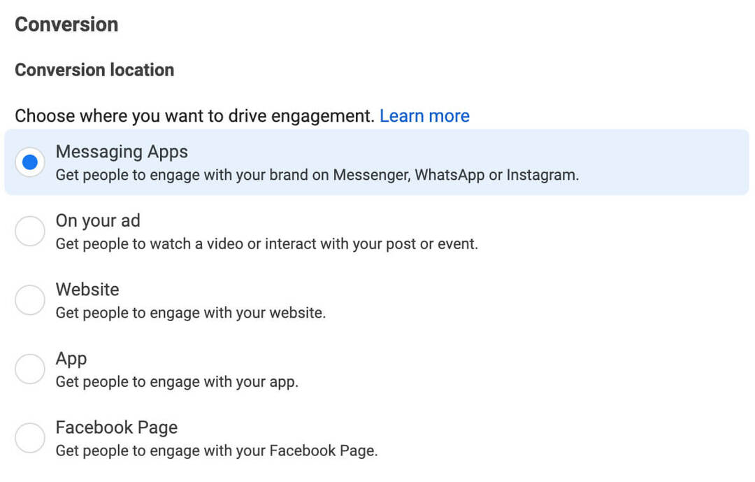 eylem-düğmelerini-ücretli-instagram-içeriğiyle-nasıl-tanıtırsınız-bir-işlem-düğmesini-tanıtmak için-bir-reklam-dönüşüm-konum-mesajlaşma-uygulamalarını-seçin-örnek-15