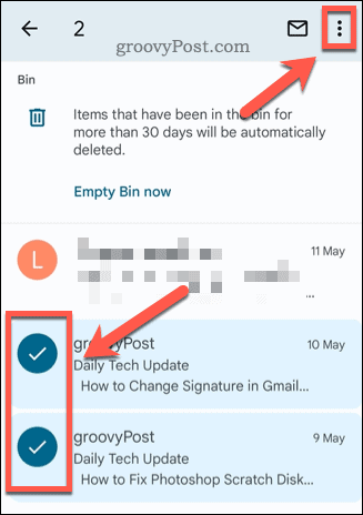 Gmail çöp kutusu klasöründeki e-postaları seçme