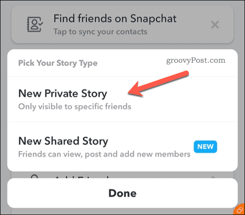Yeni bir Snapchat özel hikayesi oluşturun
