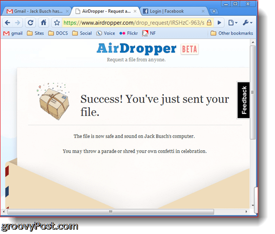 Dropbox Airdropper fotoğraf ekran görüntüsü başarı dosyası gönderildi