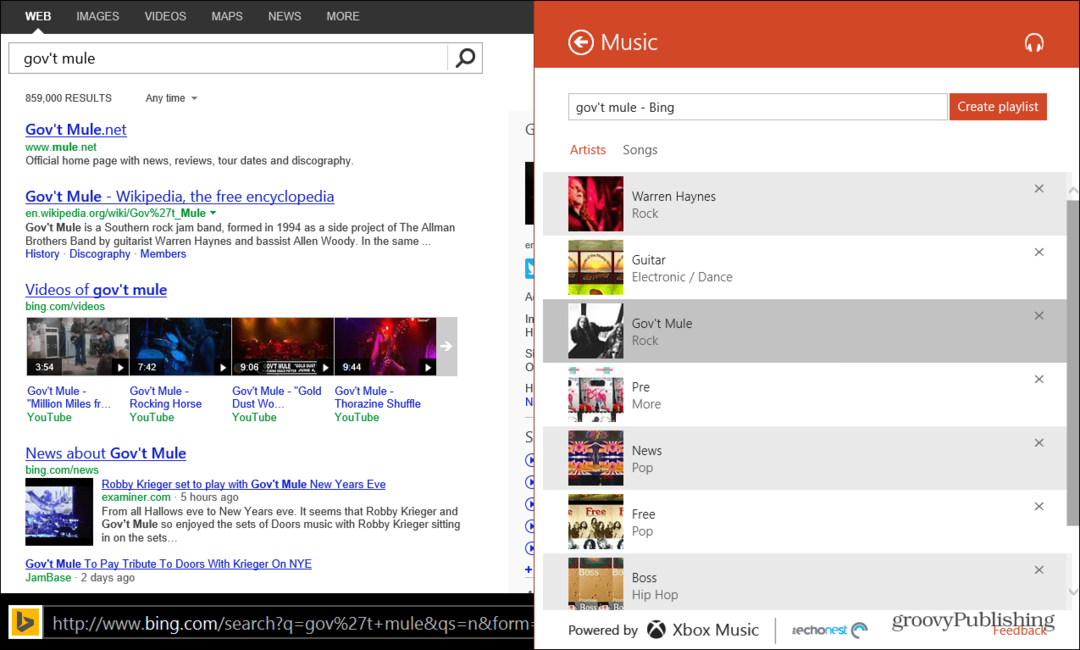 Windows 8.1'de Xbox Müzik Çalma Listeleri Oluşturmak için Bing'i kullanın