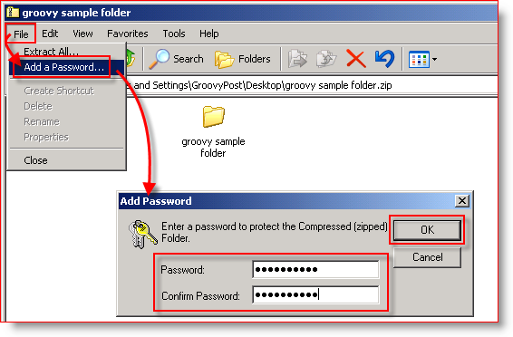 Yerleşik Sıkıştırma Windows XP - Şifre Ekle