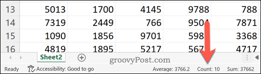 Excel'de bir hücre aralığındaki değerleri hızla sayma