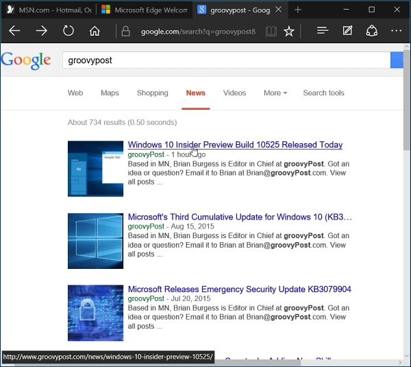 Edge Tarayıcı Windows 10