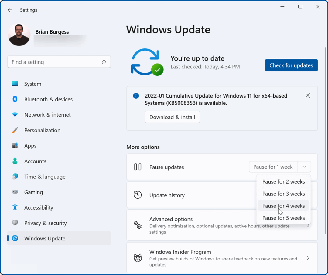 Windows 11'de güncellemeleri duraklat