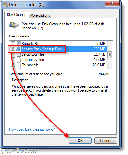 Windows 7'de hizmet paketi yedekleme dosyası temizleme