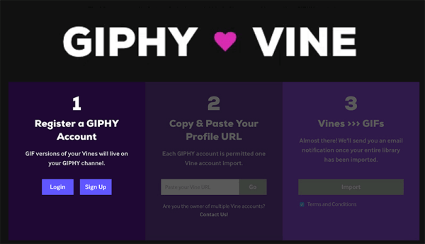 GIPHY, oluşturduğunuz tüm Vine'ları paylaşılabilir GIF'lere dönüştürebilen yeni bir GIPHY ❤ Vine aracı çıkardı.