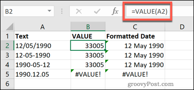 Excel'deki VALUE İşlevi