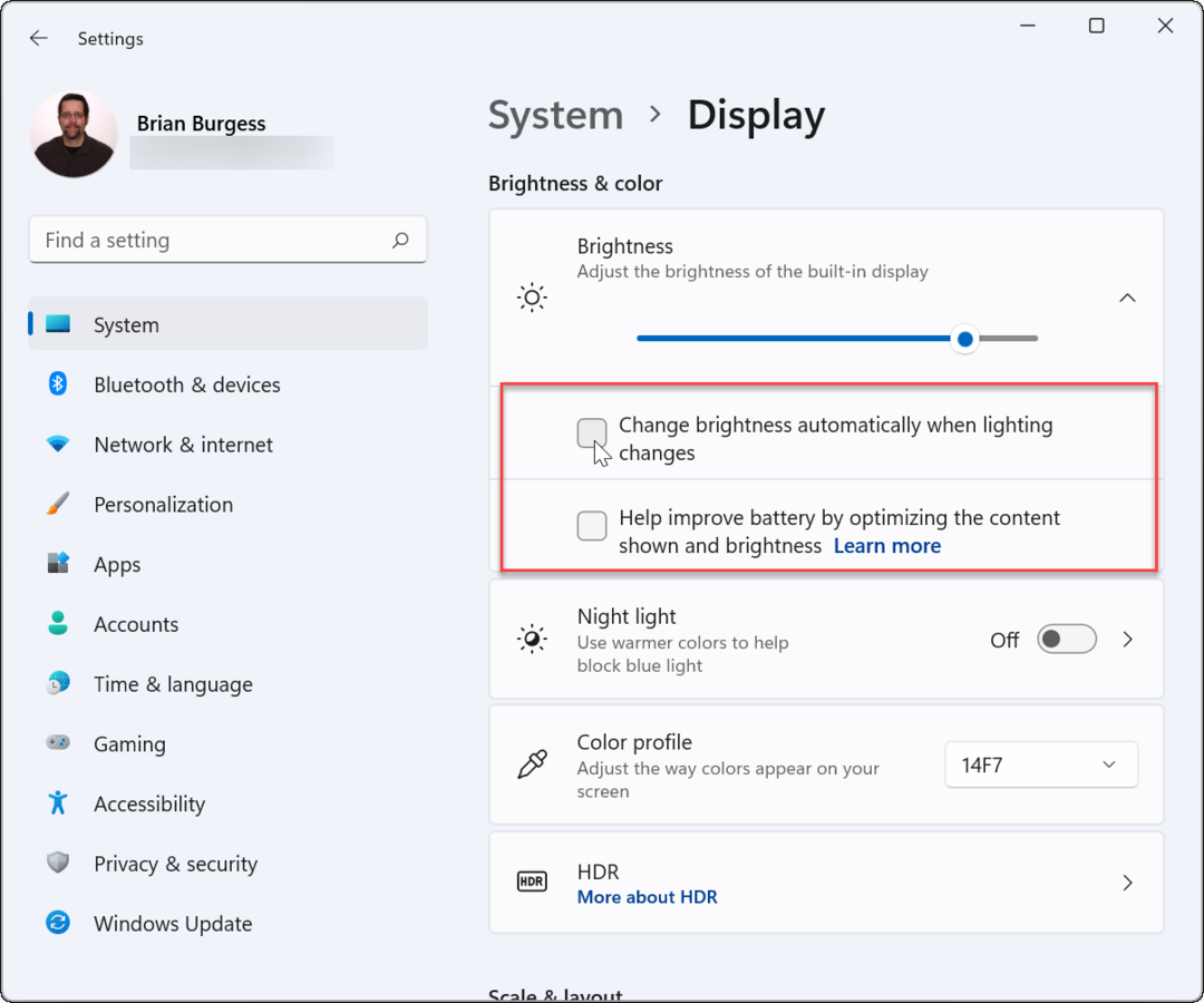 Windows 11'de Otomatik Parlaklığı Kapatın veya Yönetin