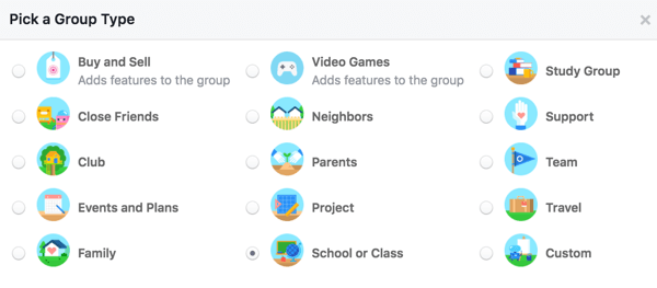 Kullanıcıların grubunuz hakkında daha fazla bilgi sahibi olmasını sağlamak için bir grup türü seçin.