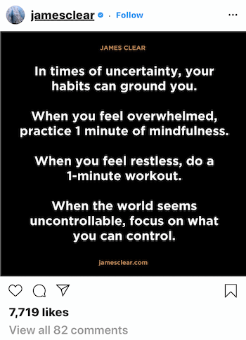 James Clear, alışkanlıkların belirsizlik anında sizi nasıl etkileyebileceğini anlatan Instagram gönderisi