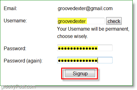 Gravatar ekran görüntüsü - bir kullanıcı adı ve şifre girin