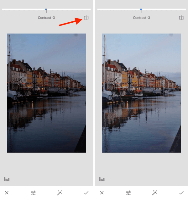 Instagram fotoğraflarınızı nasıl geliştirirsiniz, adım 10, çekim sonrası pozlama ayarlarını yapın, orijinal ve düzenleme arasında geçiş yapın