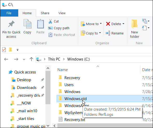 İlk 30 günde Windows 10'dan önceki bir sürüme dönmek istiyorsanız Windows.old dosyasını silmeyin