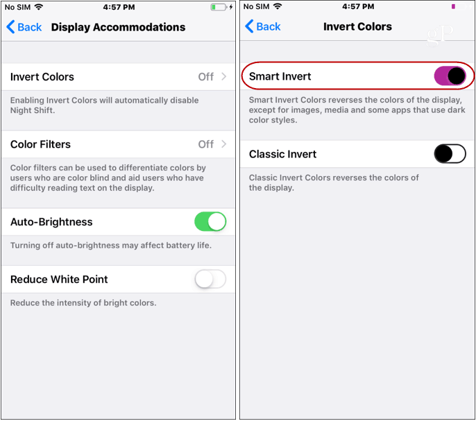 iOS Karanlık Mod Ayarları Renkleri Tersine Çevir