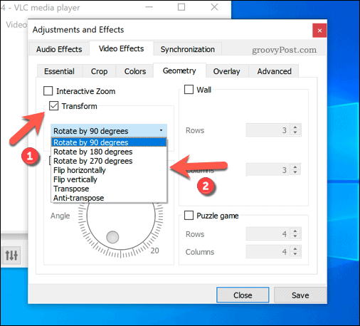 Windows'ta VLC'de önceden ayarlanmış rotasyonları ayarlama