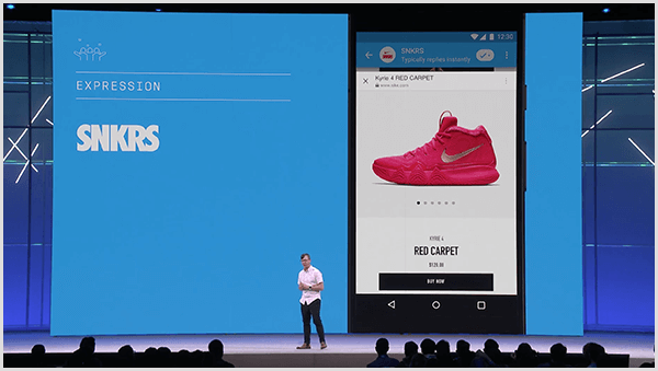 Molly Pittman, Facebook F8 geliştirici konferansının chatbotların gelecekteki kullanımlarını gösterdiğini söylüyor. Konferansta Messenger'da artırılmış gerçekliğe sahip bir sneaker alışveriş özelliği önizlendi.