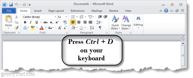 Yazı tipi seçenekleri iletişim kutusunu açmak için klavyenizdeki Ctrl D tuşlarına basın
