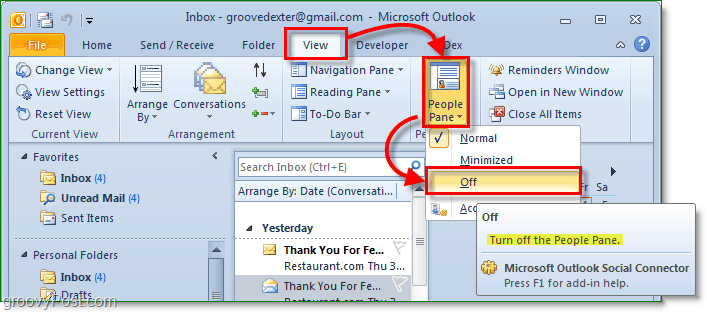 Microsoft Office Outlook 2010'da kişi bölmesi nasıl kapatılır