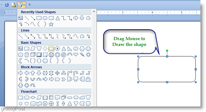 Microsoft Word 2007 Fareyi sürükleyerek şekli çizme