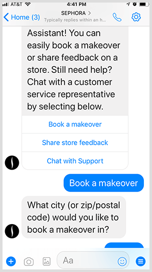 Messenger botu ile Sephora, baştan yaratma randevuları için müşteri adaylarını nitelendirir.