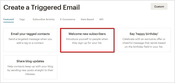 Mailchimp'te yeni abonelere hoş geldiniz e-postası oluşturun.
