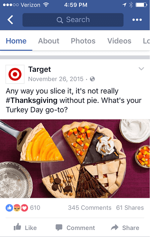 Target tarafından yazılan bu Şükran Günü gönderisi, hem masaüstü hem de mobil yayınlarda iyi görünüyor.