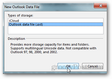 outlook 2013 için pst dosyası nasıl oluşturulur - outlook veri dosyasını tıklatın
