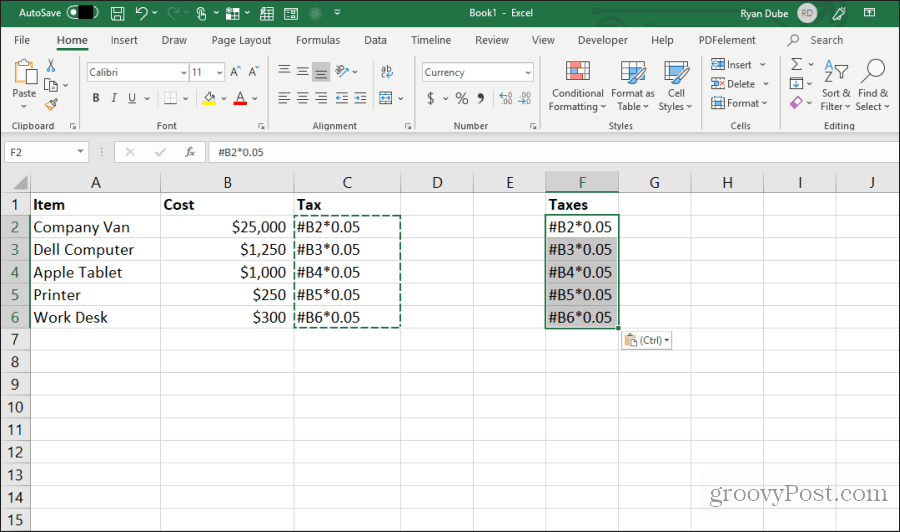 düzenlenmiş formülleri excel'e yapıştırma