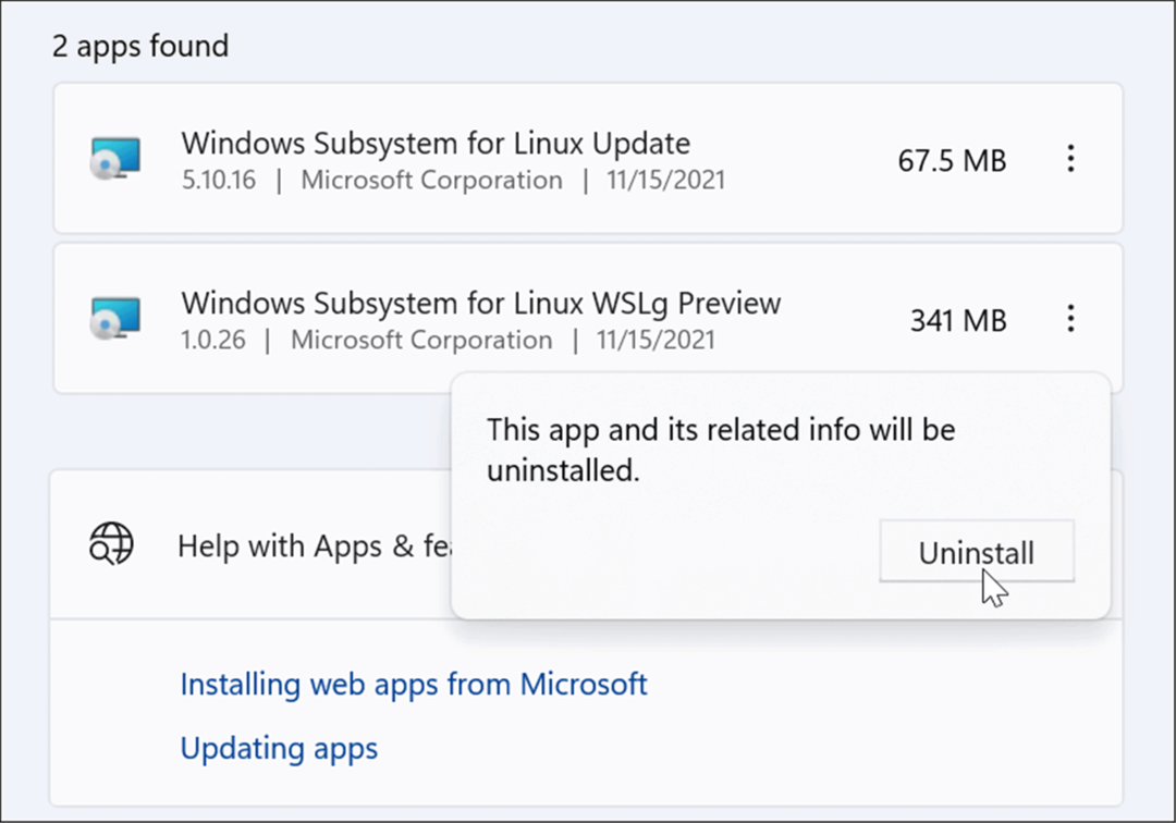 Linux'u Windows 11'den kaldırmayı doğrulayın