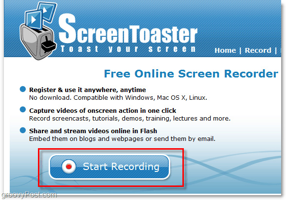 screentoaster kullanarak ekran yakalama kaydı başlatma