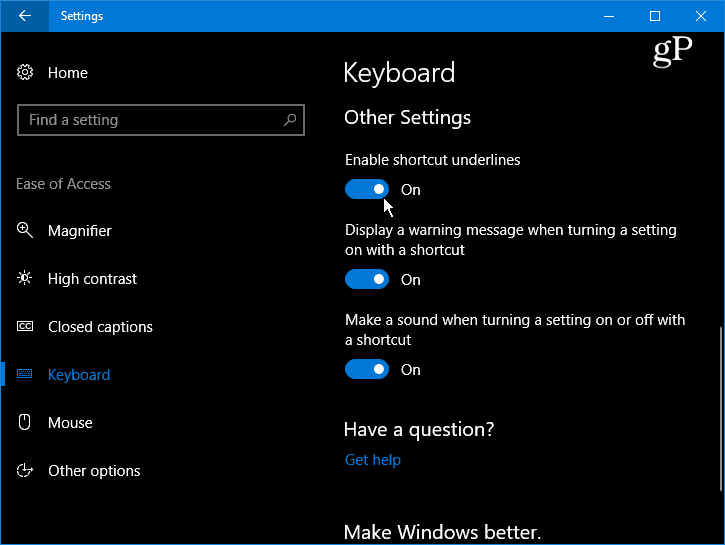 Windows 10'un Altını Çiz ve Vurgula Menü Kısayol Tuşları Yapma