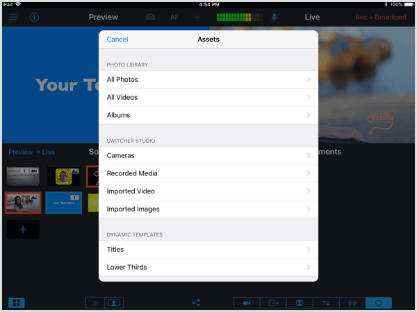 switcher stüdyosu fotoğraf videolar ekleyin medya