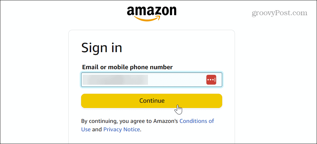 Amazon hesabı şifresine giriş yapın