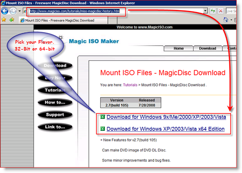 MagicISO x86 ve x64 Windows Server 2008 için İndirme Bağlantısı
