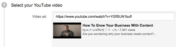 YouTube reklam kampanyanız için videonuzun bağlantısını ekleyin.