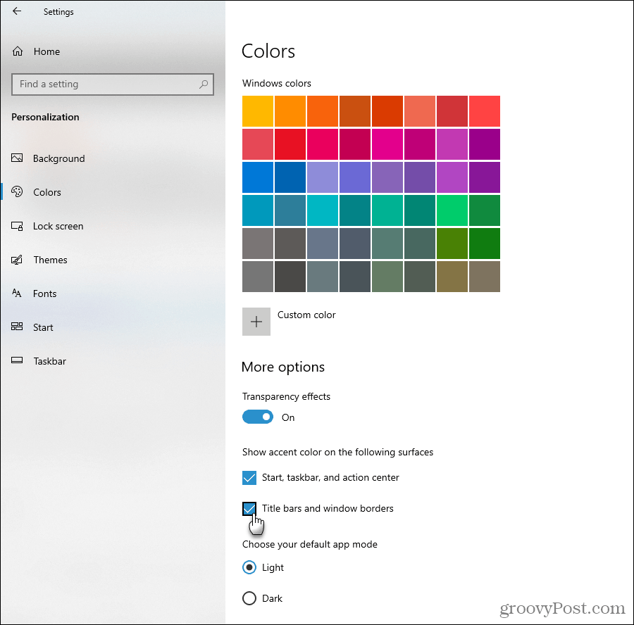 Windows 10'da vurgu rengi seçeneklerini göster
